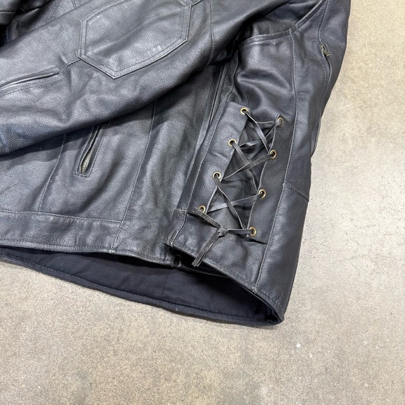 Vintage Genuine Leather Motorcycle Jacket Black Side Lace Biker - Picture 7 of 13